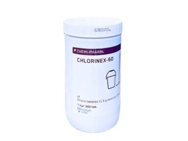 CHLORINEX-60 - Dezinfekcinės chloro 1,5 g tabletės paviršiams 300 vnt. CHLORINEX-60 - Dezinfekcinės chloro 1,5 g tabletės paviršiams 300 vnt.