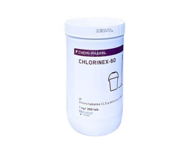 CHLORINEX-60 - Dezinfekcinės chloro 1,5 g tabletės paviršiams 300 vnt. CHLORINEX-60 - Dezinfekcinės chloro 1,5 g tabletės paviršiams 300 vnt.