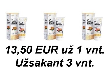 GC Tooth Mousse Recaldent įvairių vaisių skonio dantų kremas be fluoro 40 g (35 ml). Po 13,50 EUR už 1 vnt. užsakant 3 vnt. GC Tooth Mousse Recaldent įvairių vaisių skonio dantų kremas be fluoro 40 g (35 ml). Po 13,50 EUR už 1 vnt. užsakant 3 vnt.