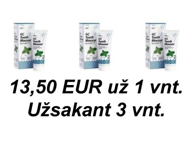 GC Tooth Mousse Recaldent mėtų skonio dantų kremas be fluoro 40 g (35 ml). Po 13,50 EUR už 1 vnt. užsakant 3 vnt. GC Tooth Mousse Recaldent mėtų skonio dantų kremas be fluoro 40 g (35 ml). Po 13,50 EUR už 1 vnt. užsakant 3 vnt.