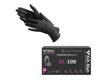 Kid-Man Nitrilinės pirštinės XL dydis 100 vnt, juodos spalvos, be pudros, vienkartinės Kid-Man Nitrilinės pirštinės XL dydis 100 vnt, juodos spalvos, be pudros, vienkartinės