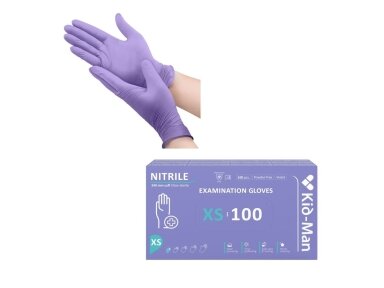 Kid-Man Nitrilinės pirštinės XS dydis 100 vnt, violetinės spalvos, be pudros, vienkartinės Kid-Man Nitrilinės pirštinės XS dydis 100 vnt, violetinės spalvos, be pudros, vienkartinės