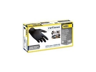 REFLEXX N81 Nitrilinės pirštinės M dydis 100 vnt, juodos spalvos, po 3,50 EUR už 100 vnt užsakant 10 dėžučių po 100 vnt