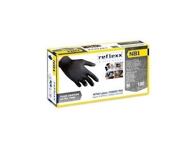 REFLEXX N81 Nitrilinės pirštinės S dydis 100 vnt, juodos spalvos, be pudros, vienkartinės REFLEXX N81 Nitrilinės pirštinės S dydis 100 vnt, juodos spalvos, be pudros, vienkartinės