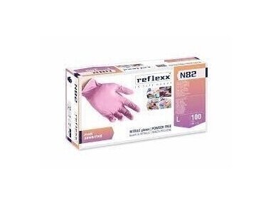 REFLEXX N82 Nitrilinės pirštinės XS dydis 100 vnt, šviesiai rožinės spalvos, be pudros, vienkartinės
