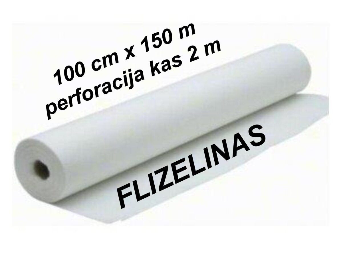 Vienkartinė paklodė flizelinas 100 cm x 150 m su perforacija kas 2 m, patiesalas, paklotas, užtiesalas kušetei, gultui, balta neaustinė medžiaga, rulone