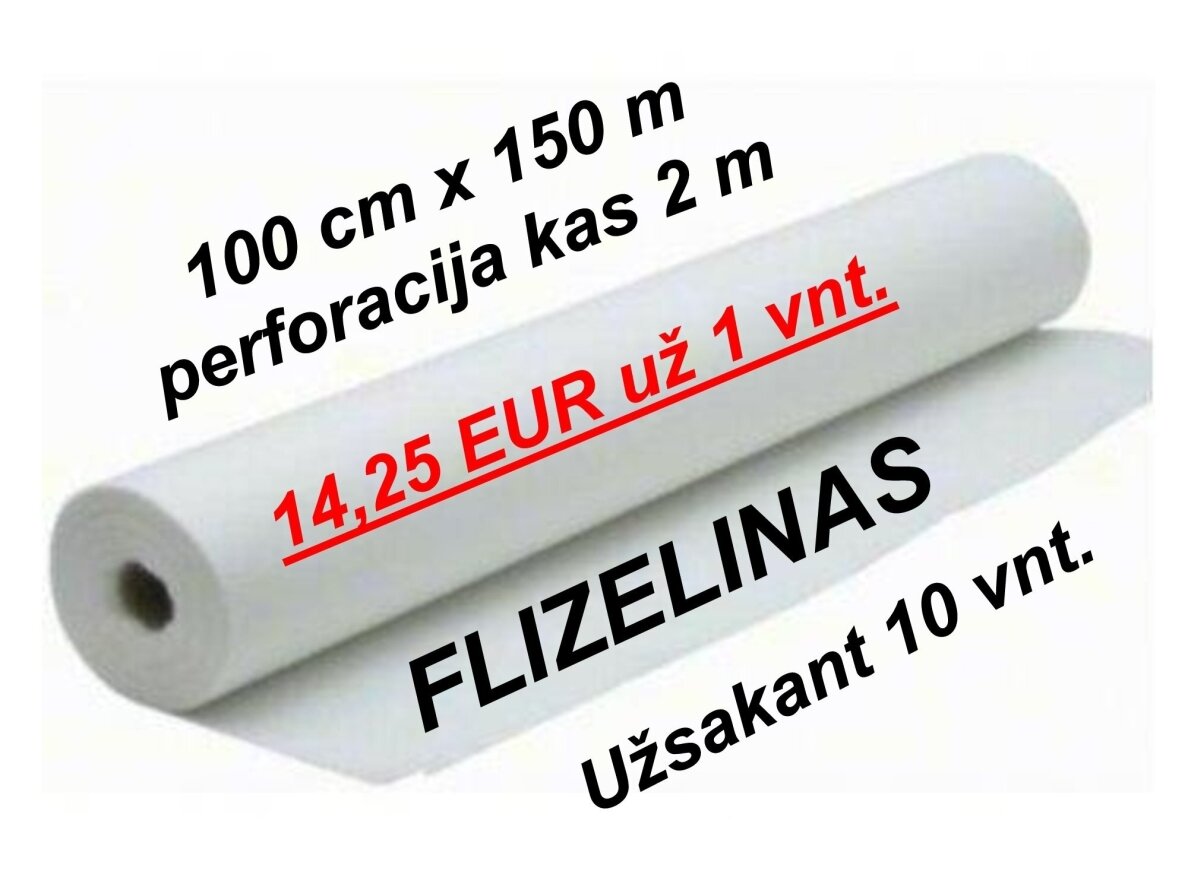Vienkartinė paklodė flizelinas 100 cm x 150 m su perforacija kas 2 m, po 14,25 EUR už 1 vnt. užsakant 10 vnt, patiesalas, paklotas, užtiesalas kušetei, gultui, balta neaustinė medžiaga, rulone