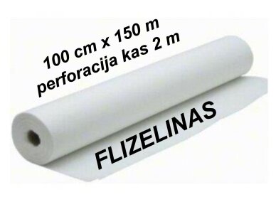 Vienkartinė paklodė flizelinas 100 cm x 150 m su perforacija kas 2 m, patiesalas, paklotas, užtiesalas kušetei, gultui, balta neaustinė medžiaga, rulone Vienkartinė paklodė flizelinas 100 cm x 150 m su perforacija kas 2 m, patiesalas, paklotas, užtiesalas kušetei, gultui, balta neaustinė medžiaga, rulone