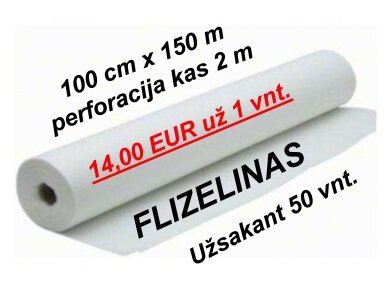 Vienkartinė paklodė flizelinas 100 cm x 150 m su perforacija kas 2 m, po 14,00 EUR už 1 vnt. užsakant 50 vnt, patiesalas, paklotas, užtiesalas kušetei, gultui, balta neaustinė medžiaga, rulone Vienkartinė paklodė flizelinas 100 cm x 150 m su perforacija kas 2 m, po 14,00 EUR už 1 vnt. užsakant 50 vnt, patiesalas, paklotas, užtiesalas kušetei, gultui, balta neaustinė medžiaga, rulone