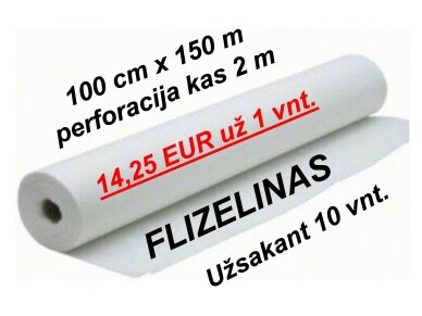 Vienkartinė paklodė flizelinas 100 cm x 150 m su perforacija kas 2 m, po 14,25 EUR už 1 vnt. užsakant 10 vnt, patiesalas, paklotas, užtiesalas kušetei, gultui, balta neaustinė medžiaga, rulone Vienkartinė paklodė flizelinas 100 cm x 150 m su perforacija kas 2 m, po 14,25 EUR už 1 vnt. užsakant 10 vnt, patiesalas, paklotas, užtiesalas kušetei, gultui, balta neaustinė medžiaga, rulone